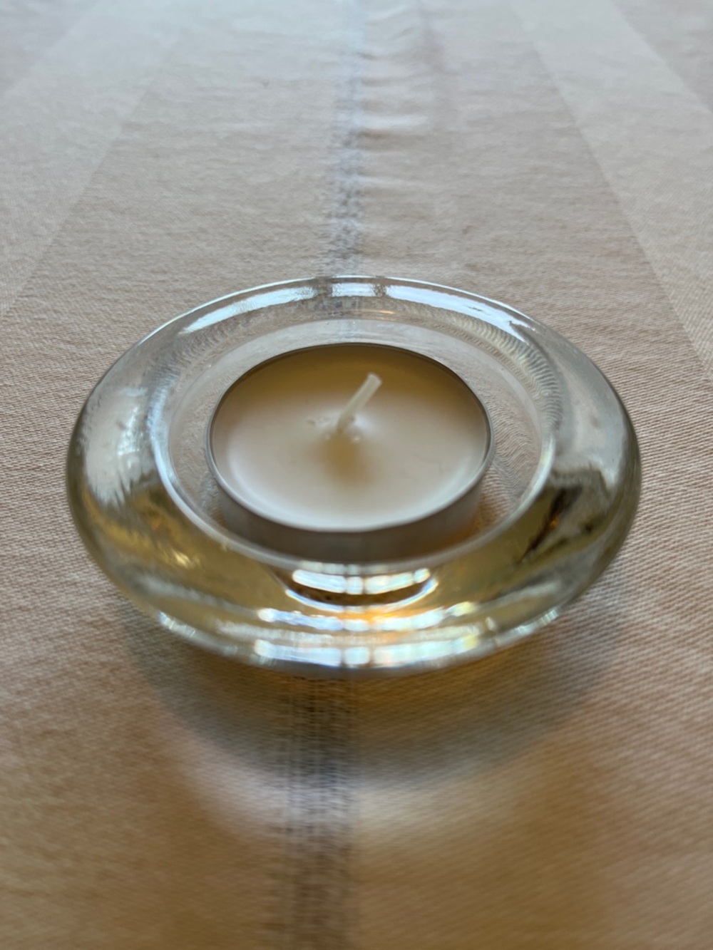 Clear Glass Tealight Candle Holder with White Tealight - Unbranded
